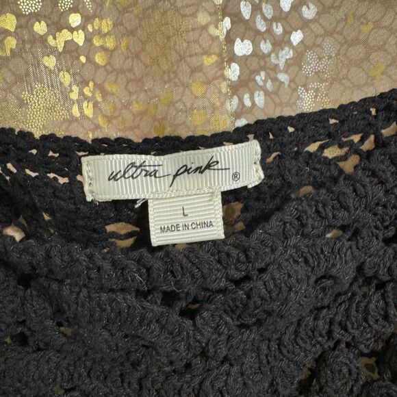 Ultra Pink Black Witchy Goth Crochet Knit Tank Top Boxy Large - Picture 3 of 6